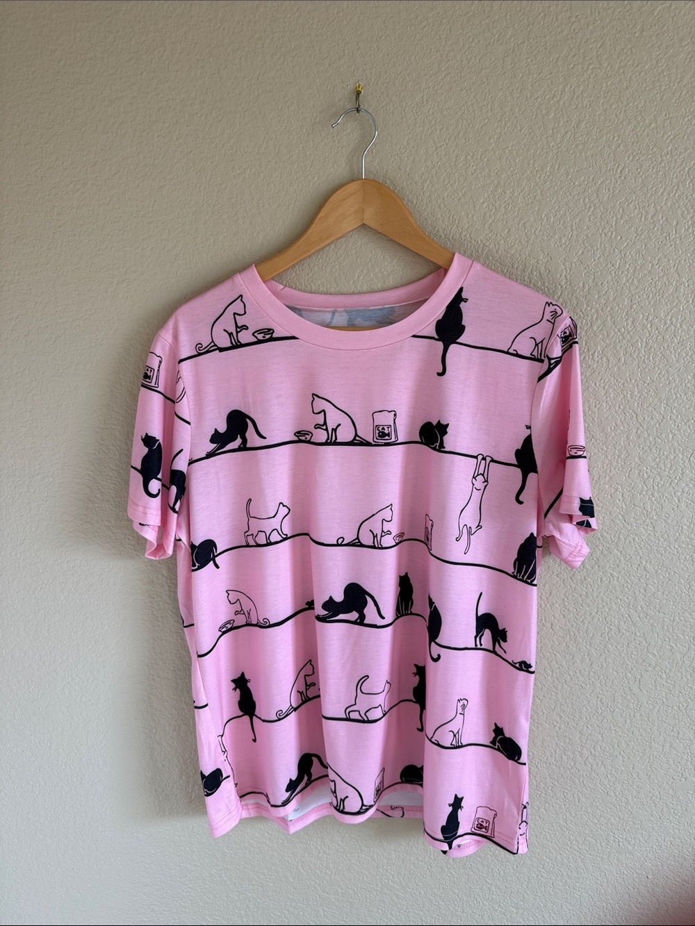 Pink  and Black Cat Print Tee